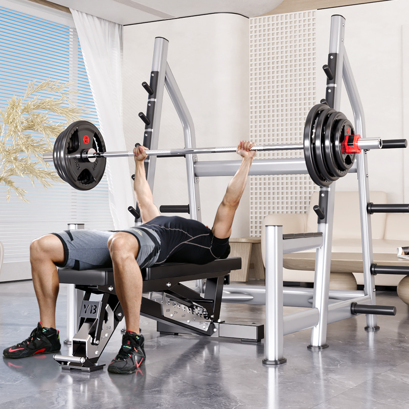 Squat Rack Power - แร็คสควอทแบบ Power Cage, แร็คยกน้ำหนักแบบใช้แผ่นน้ำหนักพร้อมแขนกันกระแทกสำหรับการยกน้ำหนักและฝึกความแข็งแรง, อุปกรณ์ออกกำลังกายเชิงพาณิชย์