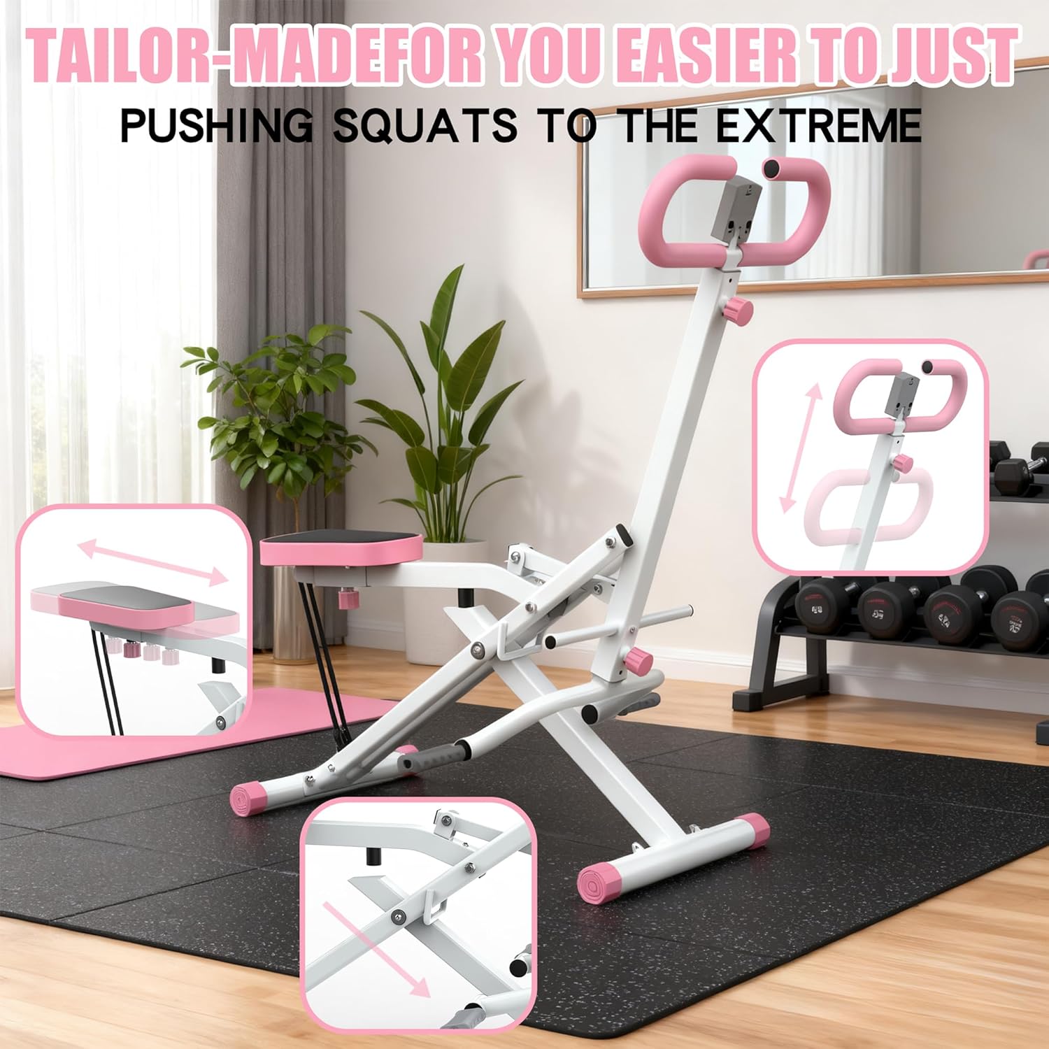 Home Gym Hip Thrust Machine - เครื่องสควอทสำหรับใช้ในบ้าน, อุปกรณ์ช่วยฝึกกล้ามเนื้อก้นแบบพับได้พร้อมสายยางยืด, สำหรับบริหารก้น สะโพก ต้นขา, บริหารหน้าท้อง