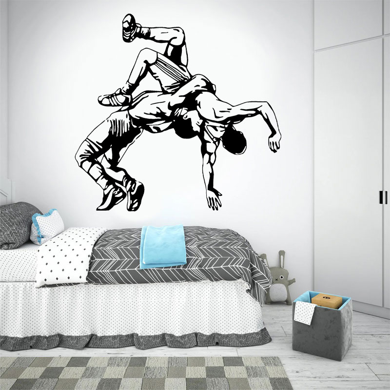 Home Gym Furniture - มวยปล้ําโยนสติ๊กเกอร์ติดผนังไวนิลนักมวยปล้ํากีฬา GYM Matial ต่อสู้พัดลม Jiu Jitsu
