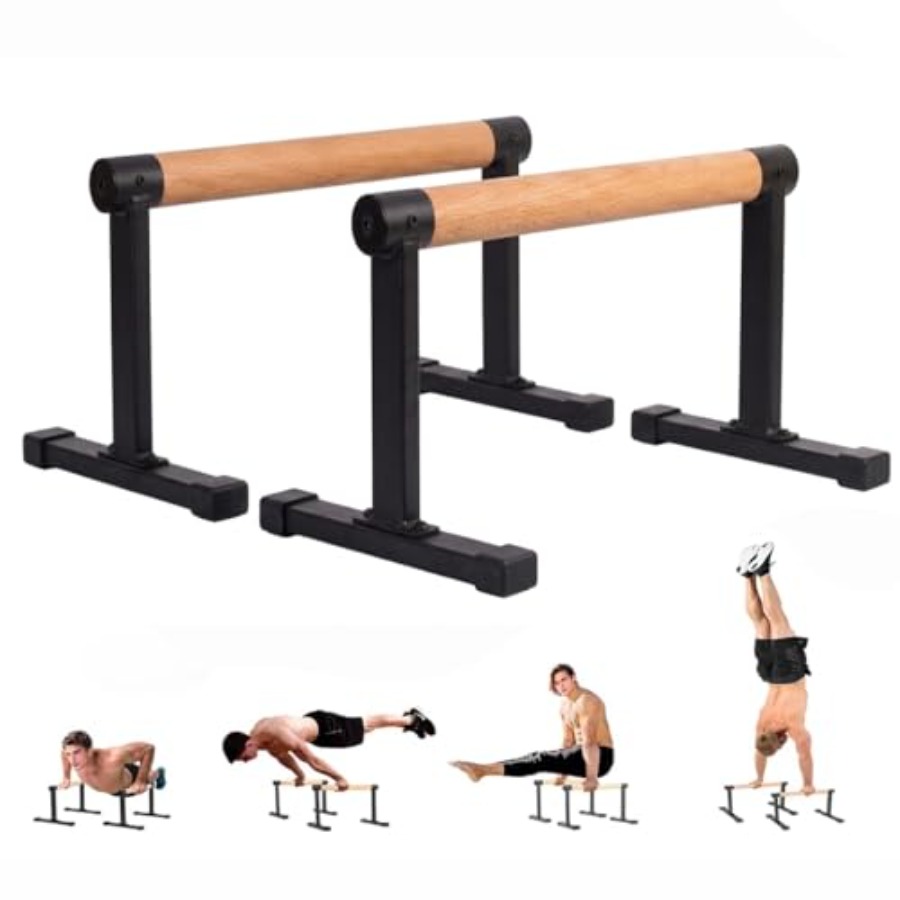 Home Gym Installation - บาร์คู่ขนานไม้บีชสำหรับยิมนาสติก สีธรรมชาติ รับน้ำหนักได้ 700 ปอนด์ พร้อมแผ่นกันลื่น