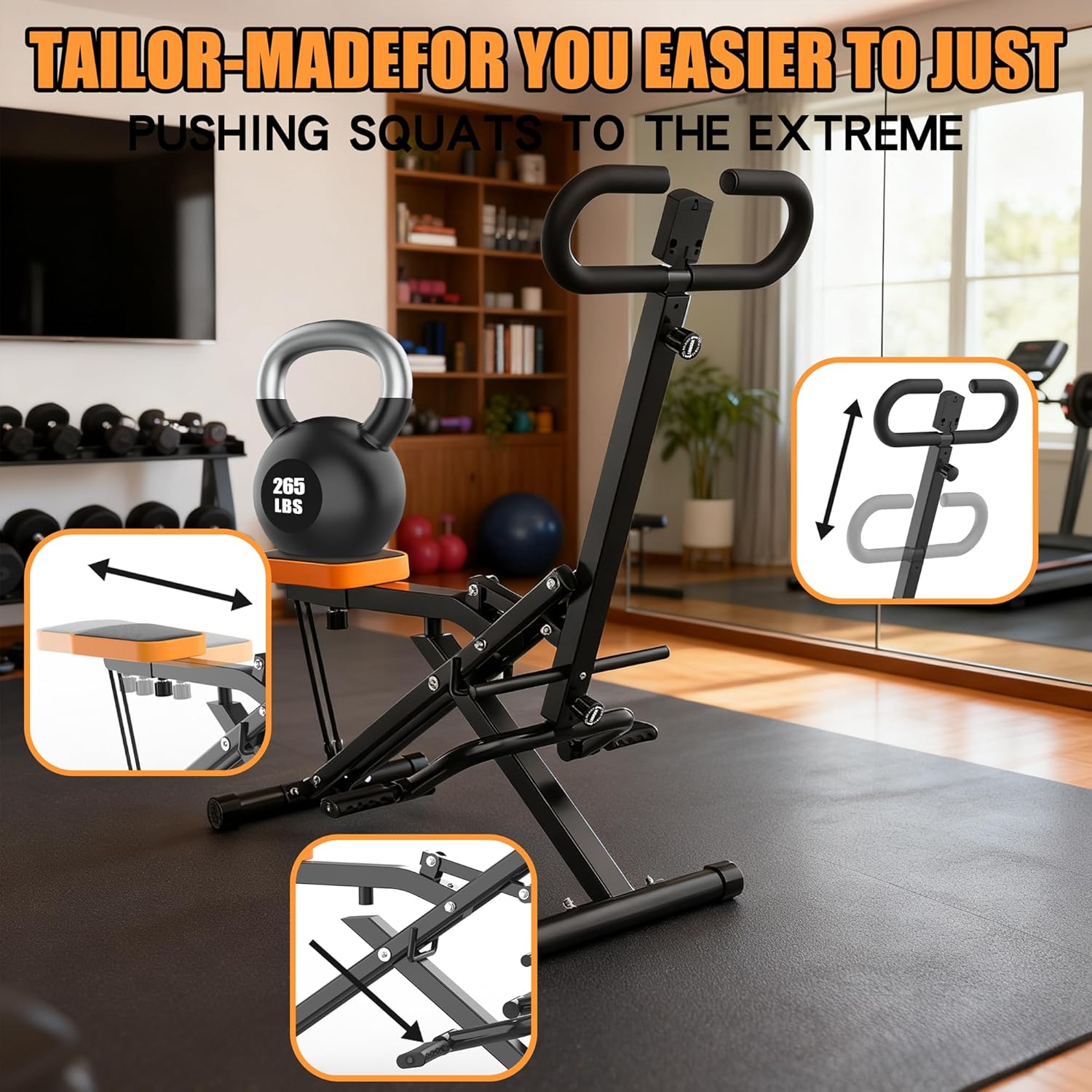 Home Gym Hip Thrust Machine - เครื่องสควอทสำหรับใช้ในบ้าน, อุปกรณ์ช่วยฝึกกล้ามเนื้อก้นแบบพับได้พร้อมสายยางยืด, สำหรับบริหารก้น สะโพก ต้นขา, บริหารหน้าท้อง