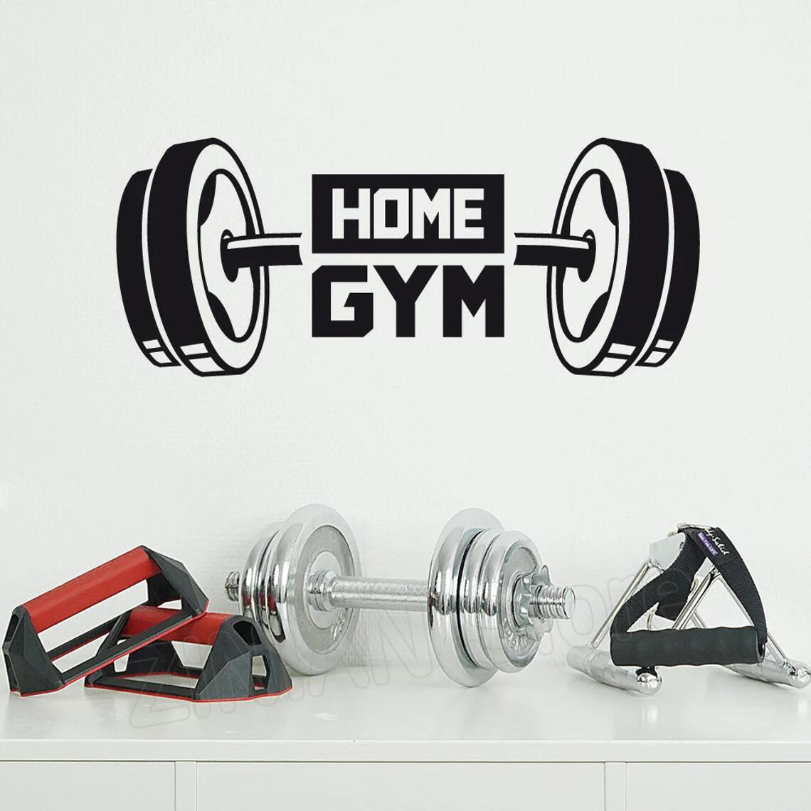 Home Gym Furniture - Fitness Gym หน้าแรกตกแต่งผนังสติกเกอร์ Dumbbell หน้าแรกการฝึกอบรมไวนิลรูปลอกติดผนัง Barbell